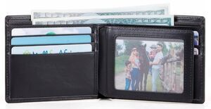 🩵NIB Black Genuine Leather RFID Blocking Bi-Fold Wallet